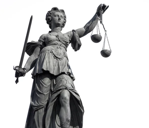 Standbeeld Van Vrouwe Gerechtigheid Uit Frankfurt Wit Het Standbeeld Werd — Stockfoto