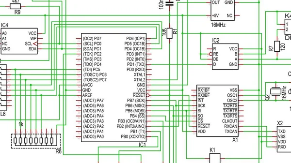 Deel Van Het Circuit Diagram Kleur Met Een Microcontroller Andere — Stockfoto