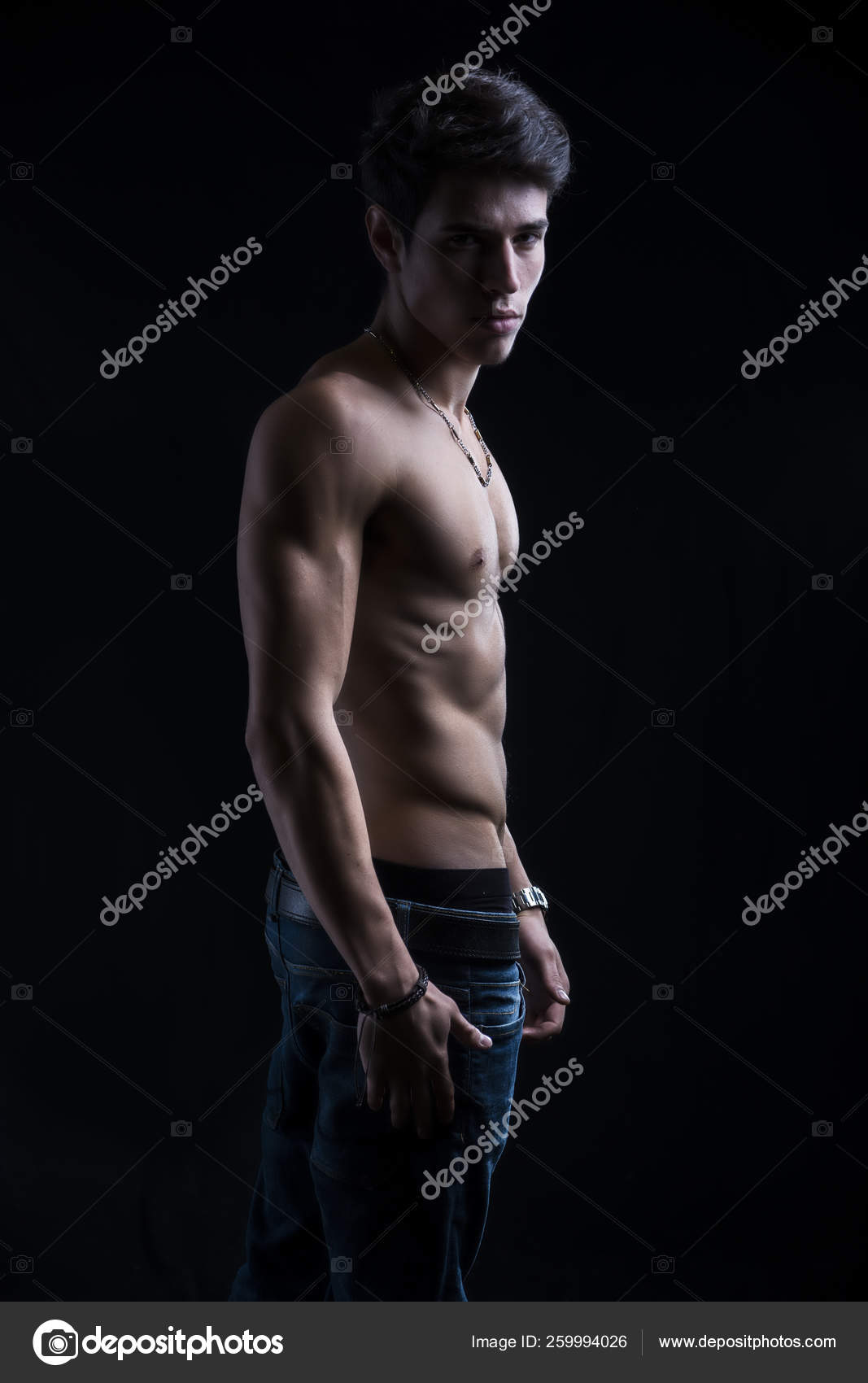 Handsome Muscular Guy Measuring Slim Waist Stock Photo 1470725276