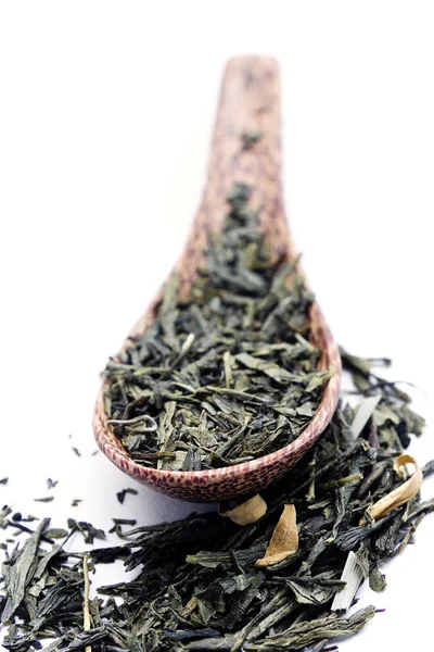 Зелене Листя Чаю Чайній Ложці — стокове фото