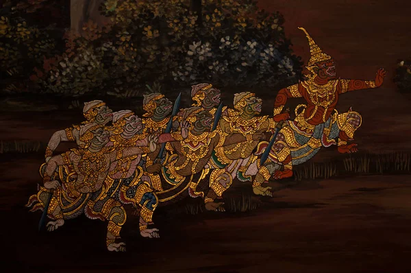 タイ寺院の壁アート — ストック写真