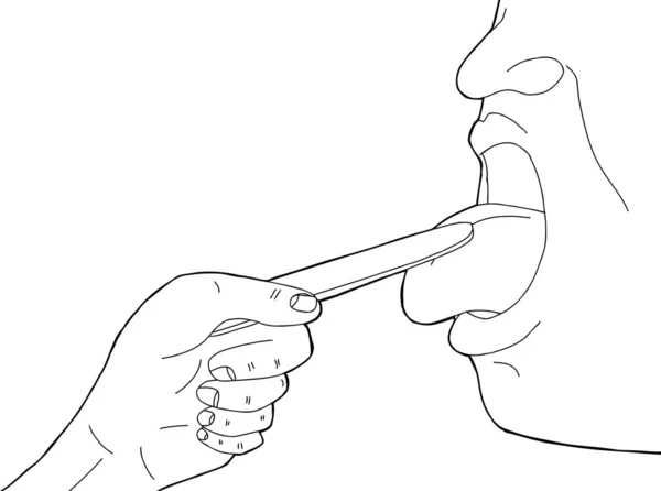 舌圧子の診断を取得する人の漫画を概要します — ストック写真