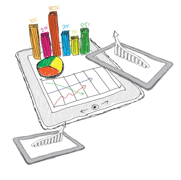 Начерк Планшета Комп Ютера Показує Електронну Таблицю Діаграмами — стокове фото