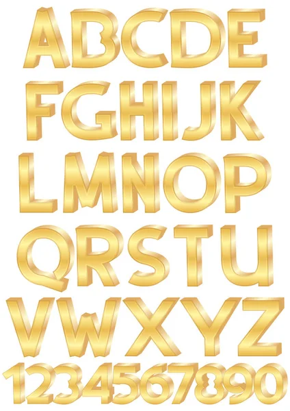 Oro Alfabeto Conjunto Letras Números Vector Ilustración —  Fotos de Stock