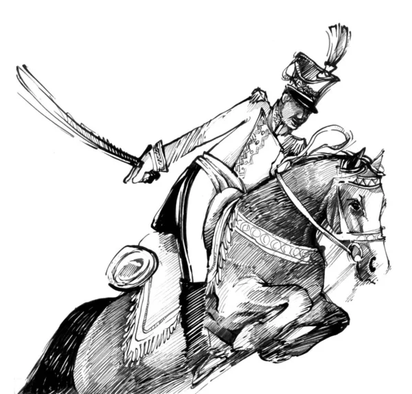 Рисунок Гусара Мечом Коне — стоковое фото