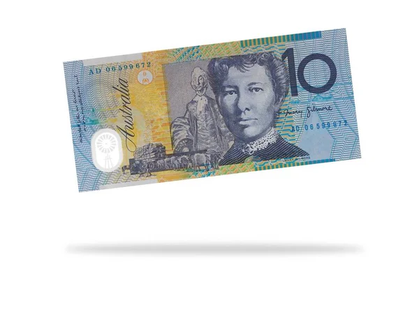 Australischer Zehn Dollar Schein Isoliert Vor Weißem Hintergrund — Stockfoto