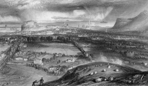Engraving Edinburgh Castle City Viewed Blackford Engraved William Miller 1833 — Stock Photo, Image