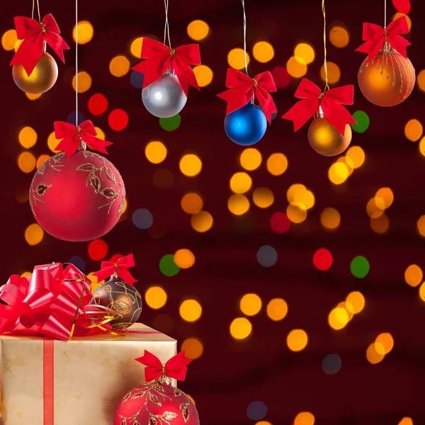 Bolas Navidad Cinta Regalos Fondo Festivo — Foto de Stock