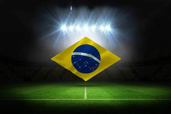 Cyfrowo Wygenerowany Brazylijski Flagi Narodowej Boiska Piłki Nożnej Pod Reflektory — Zdjęcie stockowe