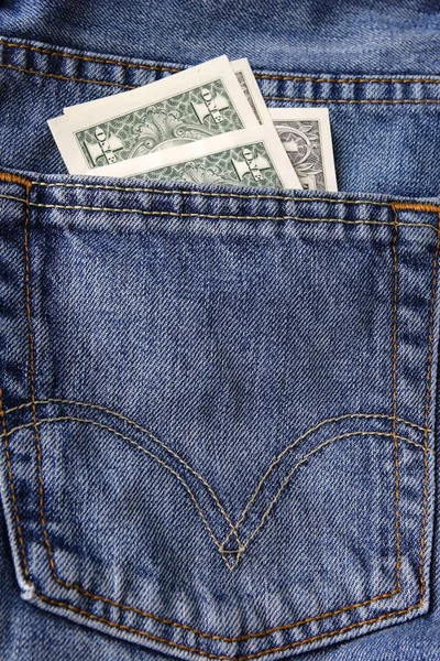 Dinheiro Bolso Jeans Calças Pano Azul Verde Algodão Dólar Americano — Fotografia de Stock