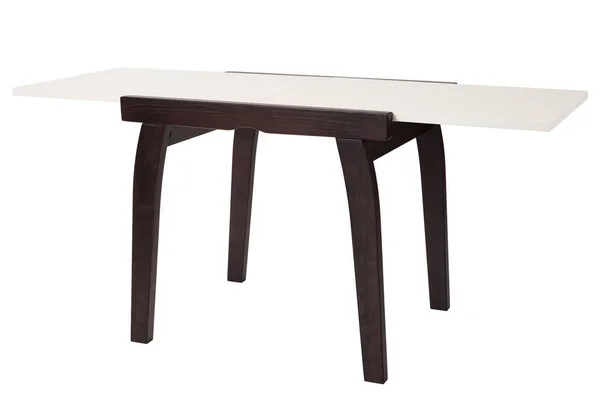 白色桌子上的木制桌子 — 图库照片