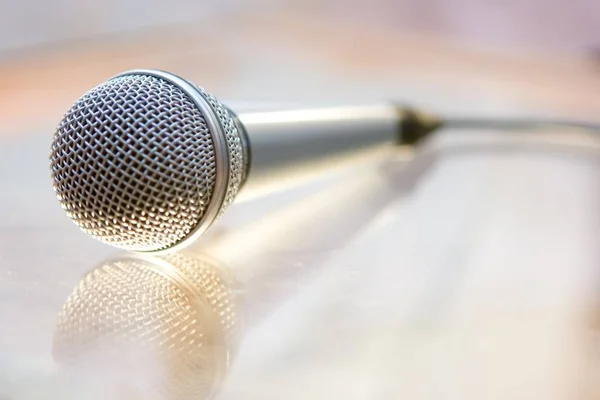 Silver Steel Microphone Lying Table — Stock Photo, Image