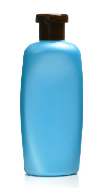 Botella Azul Champú Está Aislada Sobre Fondo Blanco — Foto de Stock