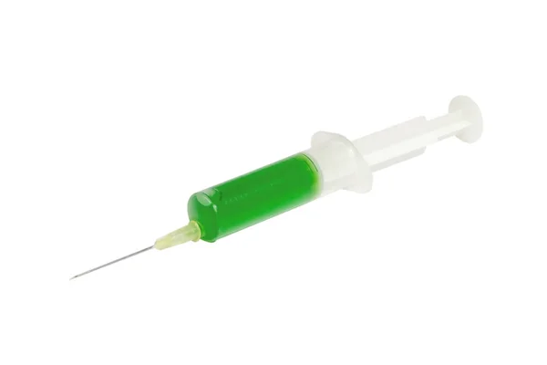 Injectie Met Groene Vloeistof Geïsoleerd Wit — Stockfoto