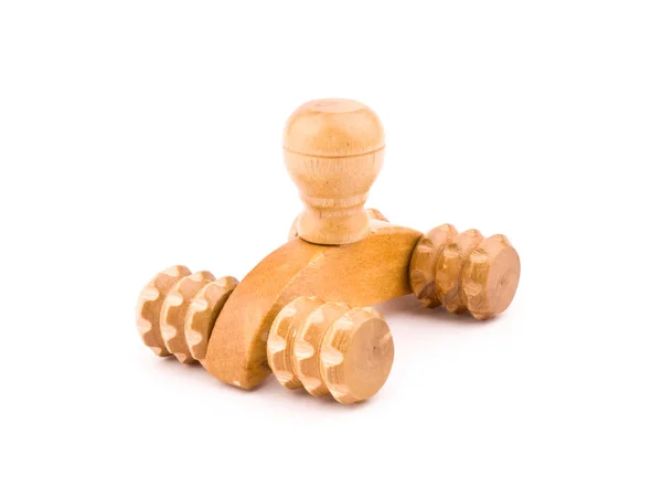 Trä Massager Vit Bakgrund Massagetillbehör — Stockfoto