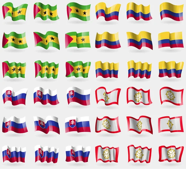 Santo Tomé Príncipe Colombia Eslovaquia Sikkim Conjunto Banderas Los Países — Foto de Stock