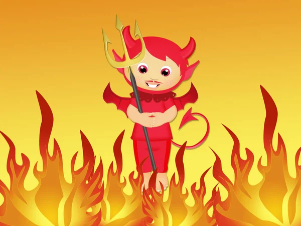 魔鬼在火灾中的插图 — 图库照片