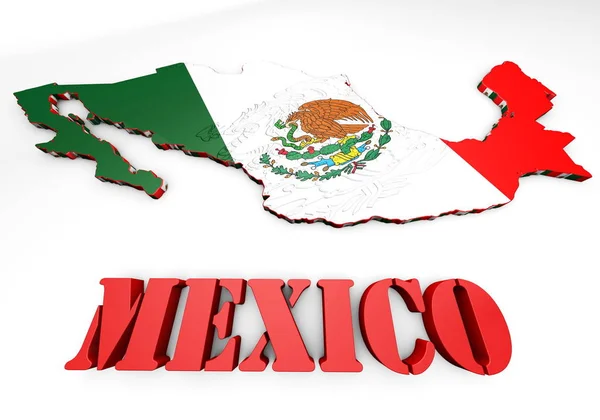 Karta Illustration Mexico Med Flagga Och Statsvapen — Stockfoto