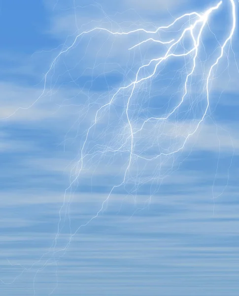 Lightning Blue Sky Covered Fluffy Clouds — Stock Photo, Image