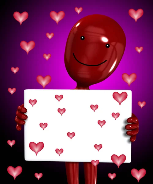Desenhos Animados Feliz Figura Com Sinal Enviando Corações Amor — Fotografia de Stock