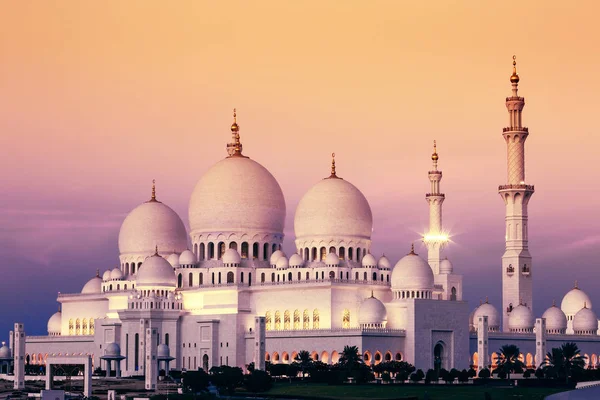 Mosquée Abu Dhabi Sheikh Zayed Coucher Soleil Eau — Photo