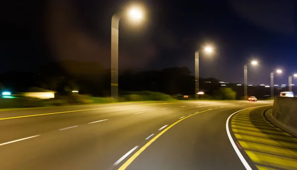 Desenfoque Velocidad Autopista Atardecer Con Luces Calle —  Fotos de Stock