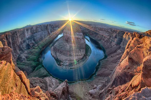 Fer Cheval Plier Coucher Soleil Avec Ciel Clair Rivière Colorado — Photo