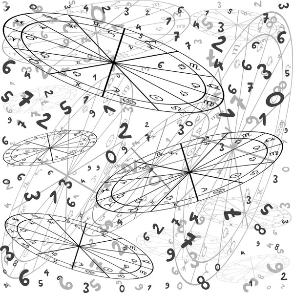 占星学和数字命理学的概念与十二生肖和数字在满天星斗的天空 — 图库照片