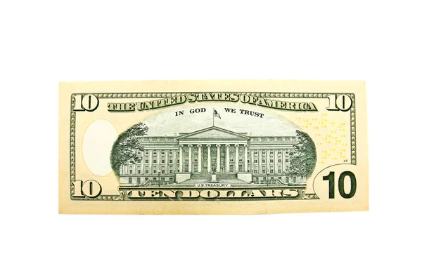 Fechar Dez Dólares Isolar Fundo Branco — Fotografia de Stock