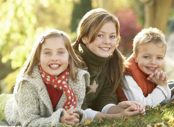 Grupo Niños Realxing Aire Libre Paisaje Otoño — Foto de Stock