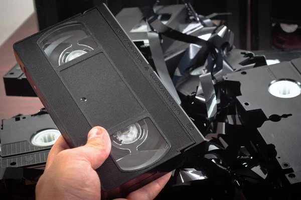 Старые Кассеты Vhs Разорваны Части — стоковое фото