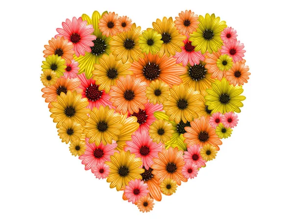 Rengarenk Çiçeklerden Yapılmış Kalp — Stok fotoğraf
