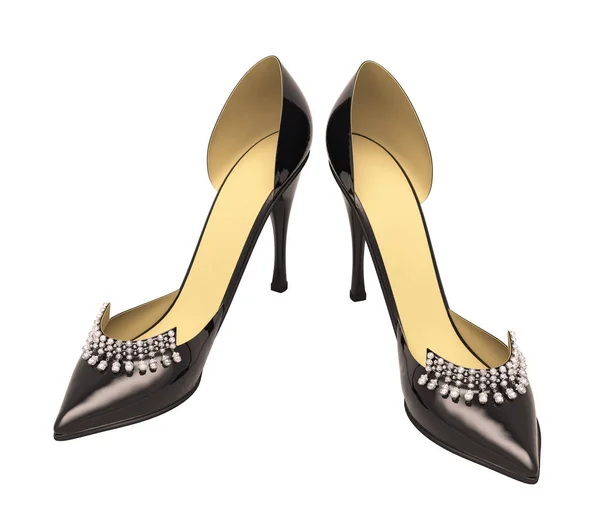 Tacones Altos Charol Negro Para Mujer Primer Plano Sobre Fondo — Foto de Stock