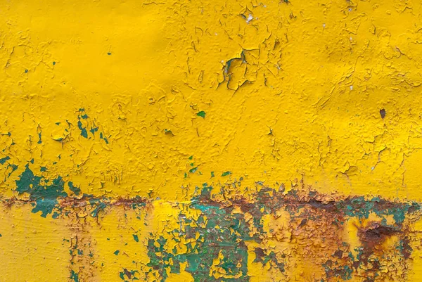 Rusty Iron Surface Covered Old Chipped Yellow Color Paint Which — Stock Photo, Image