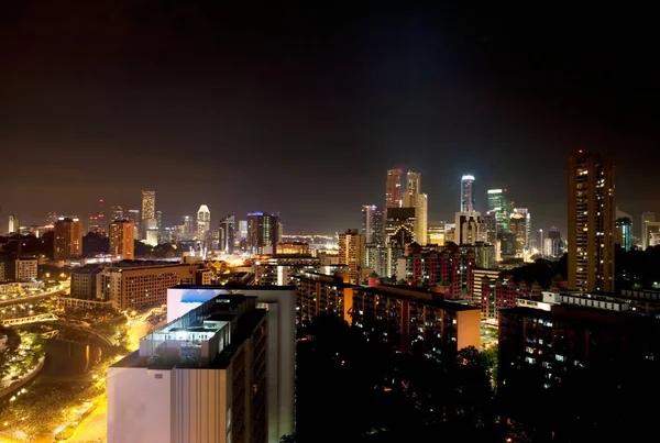 Uma Paisagem Urbana Singapore Noite — Fotografia de Stock