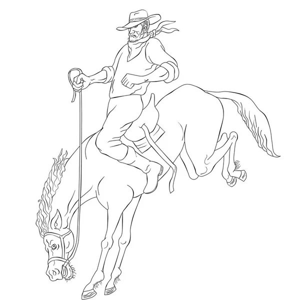 Illustratie Van Rodeo Cowboy Bucking Paard Bronco Rijden Geïsoleerde Witte — Stockfoto