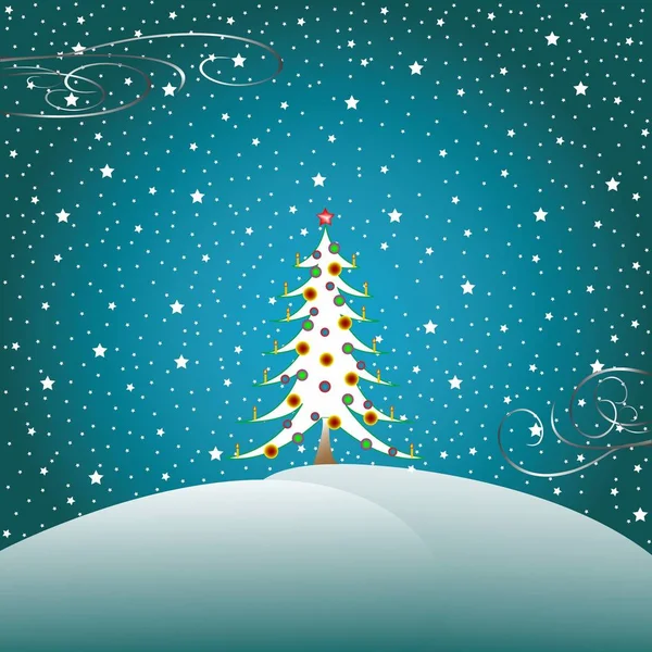 Звезды Снег Рождественская Елка Векторная Иллюстрация — стоковое фото