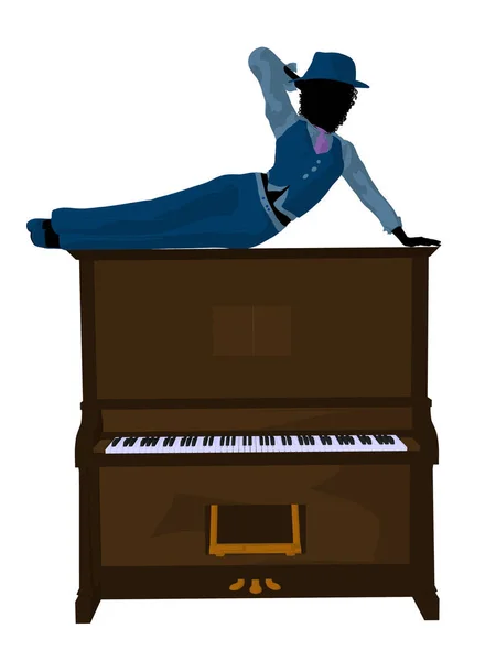 白い背景にピアノのアフリカ系アメリカ人ジャズミュージシャン — ストック写真