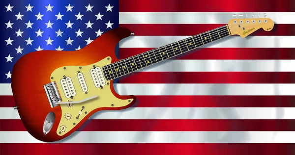 Bandiera Stars Stripes Con Ombra Che Sventola Con Chitarra Elettrica — Foto Stock