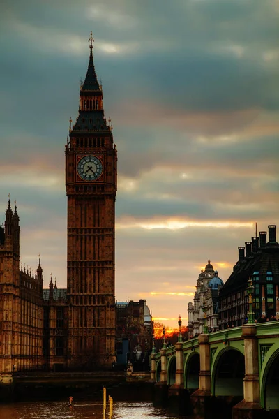 Башта Годинника Лондоні Заході Сонця — стокове фото