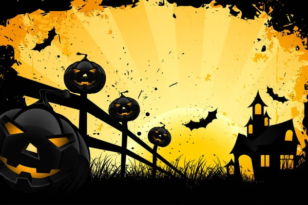 Szutykos Halloween Háttérrel Sütőtök Denevérek Ház Telihold — Stock Fotó