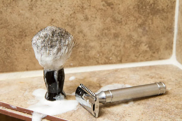 Navaja Afeitar Seguridad Cepillo Listo Para Afeitado Limpio Agradable — Foto de Stock