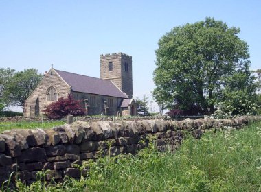 Church in countryside scene, Yorkshire Dales, England. clipart