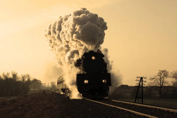 Tren Vapor Vintage Partir Estación Invierno — Foto de Stock