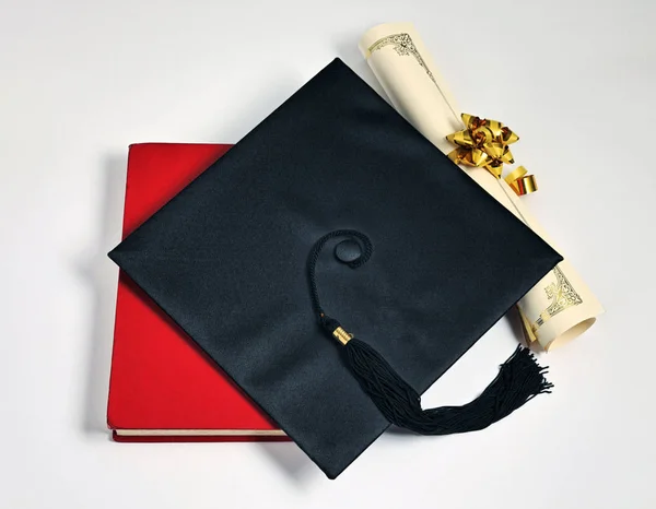 Graduation Cap Diploma Plain Background — Stock Photo, Image