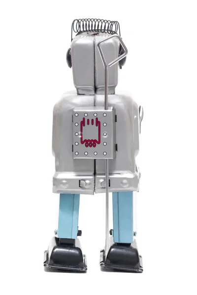 Vintage Retro Rood Gezicht Tinnen Speelgoed Robot Geïsoleerd Een Witte — Stockfoto