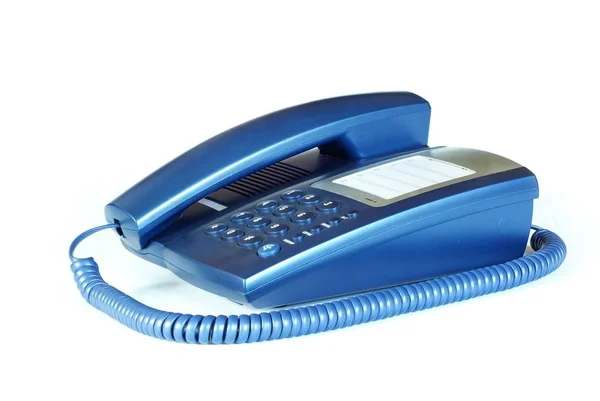 Μπλε Τηλέφωνο Γραφείου Λευκό Φόντο — Φωτογραφία Αρχείου