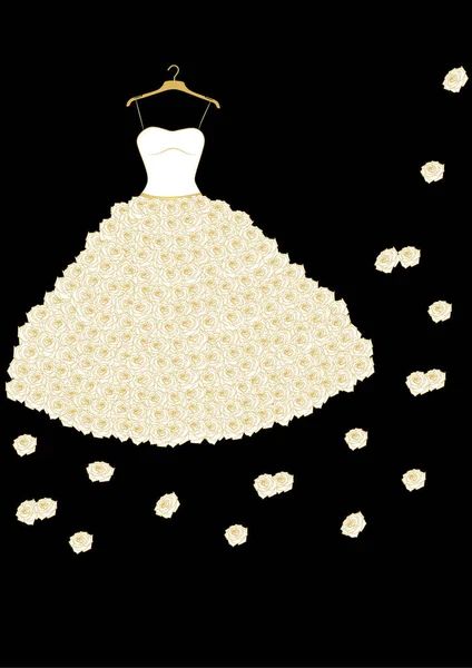 Weißes Hochzeitskleid Mit Rosen Auf Dem Kleiderbügel — Stockfoto