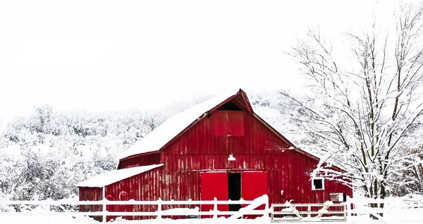 Stor Röd Lada Vinter Snön — Stockfoto