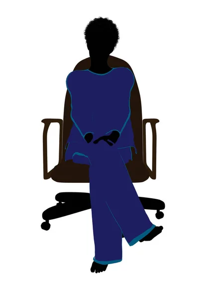 Afrikansk Amerikansk Kvinna Pyjamas Sitter Stol Illustration Silhuett Vit Bakgrund — Stockfoto